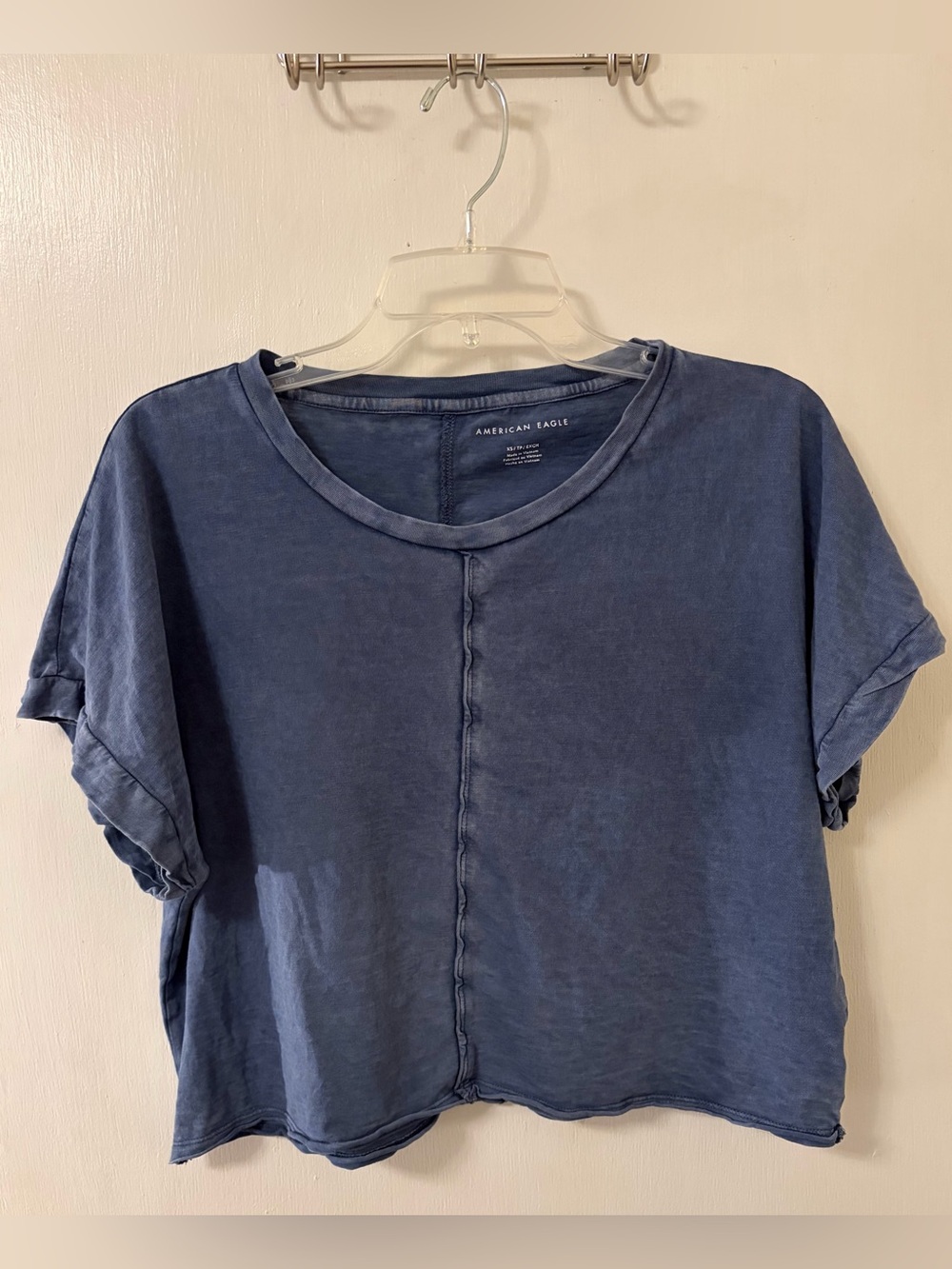 American Eagle Outfitters Navy Washed Center-Seam Cropped Tee